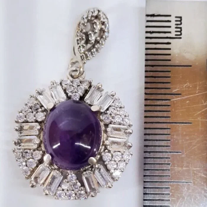 گردنبند نقره (مدالی) اصل زنانه جدید با نگین آماتیست (آماتیس) درشت آقابزرگ کد Med79 - Image 8
