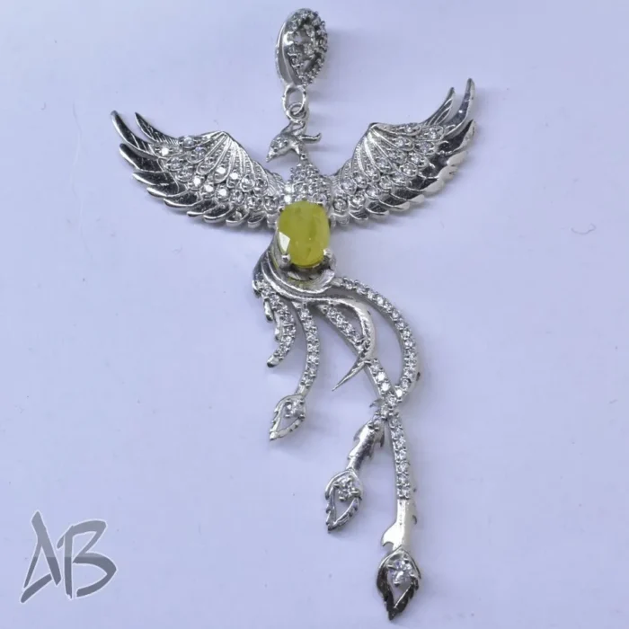گردنبند نقره (مدالی) اصل نگین دار یاقوت زرد طرح جدید سیمرغ آقابزرگ کد Med80 - Image 3