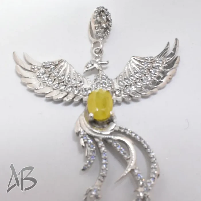 گردنبند نقره (مدالی) اصل نگین دار یاقوت زرد طرح جدید سیمرغ آقابزرگ کد Med80 - Image 4