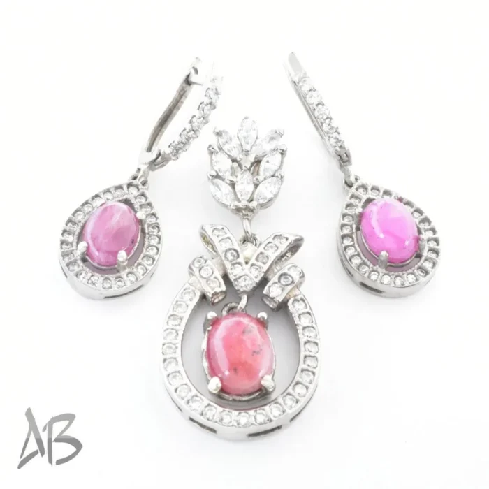 نیم ست نقره با نگین یاقوت صورتی اصل و زیبا آقابزرگ کد Med81 - Image 4