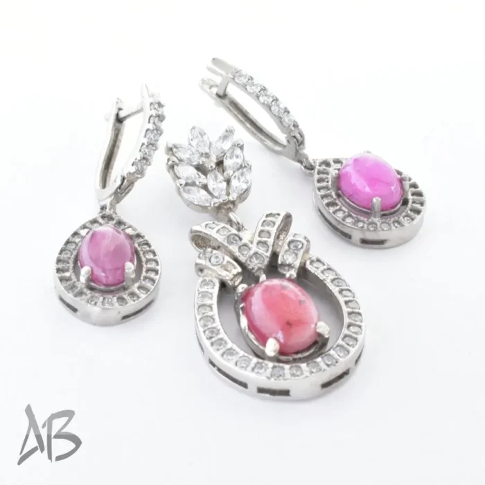 نیم ست نقره با نگین یاقوت صورتی اصل و زیبا آقابزرگ کد Med81 - Image 7