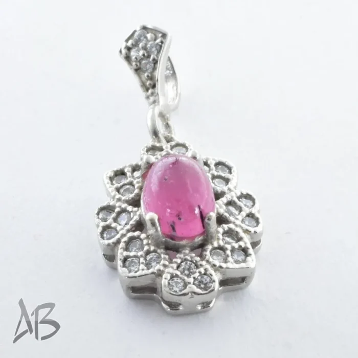 گردنبند نقره (مدالی) اصل بسیار زیبا با نگین یاقوت صورتی شیک آقابزرگ کد Med83 - Image 3