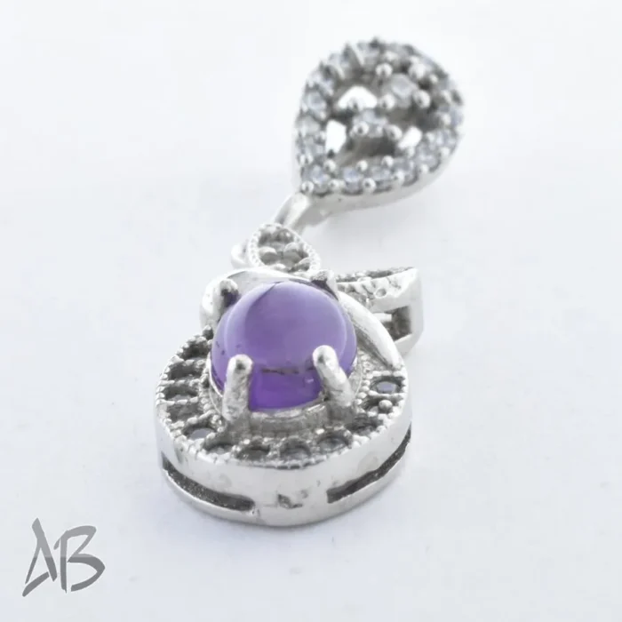 گردنبند یا مدالی نقره اصل نگین آماتیس (آمتیست) آبکاری طلا سفید نقره عیار 925 آقابزرگ کد Med85 - Image 4