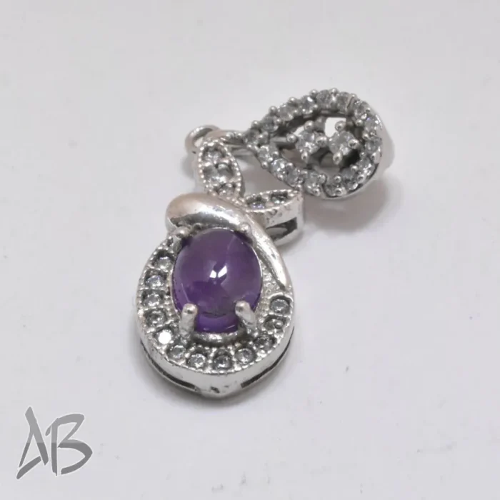 گردنبند یا مدالی نقره اصل نگین آماتیس (آمتیست) آبکاری طلا سفید نقره عیار 925 آقابزرگ کد Med85 - Image 3