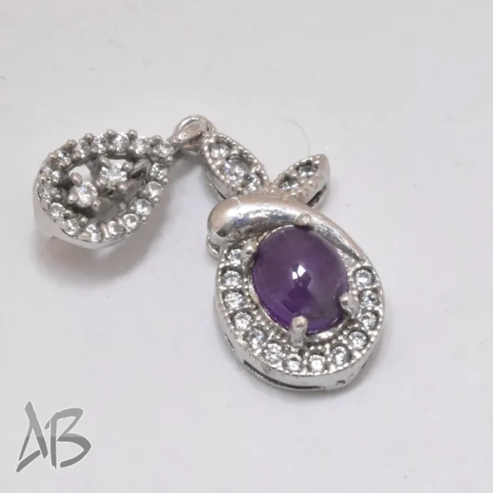 گردنبند یا مدالی نقره اصل نگین آماتیس (آمتیست) آبکاری طلا سفید نقره عیار 925 آقابزرگ کد Med85 - Image 6