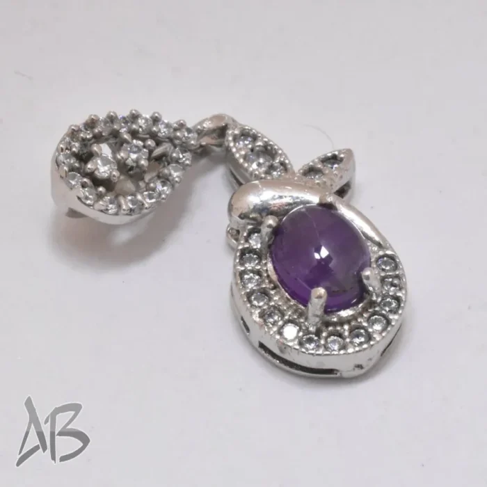 گردنبند یا مدالی نقره اصل نگین آماتیس (آمتیست) آبکاری طلا سفید نقره عیار 925 آقابزرگ کد Med85 - Image 7