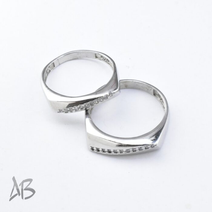 Set1 (2) حلقه ست نقره مناسب ازدواج، نامزدی، با آبکاری رودیوم آقابزرگ کد Set1 - Image 7