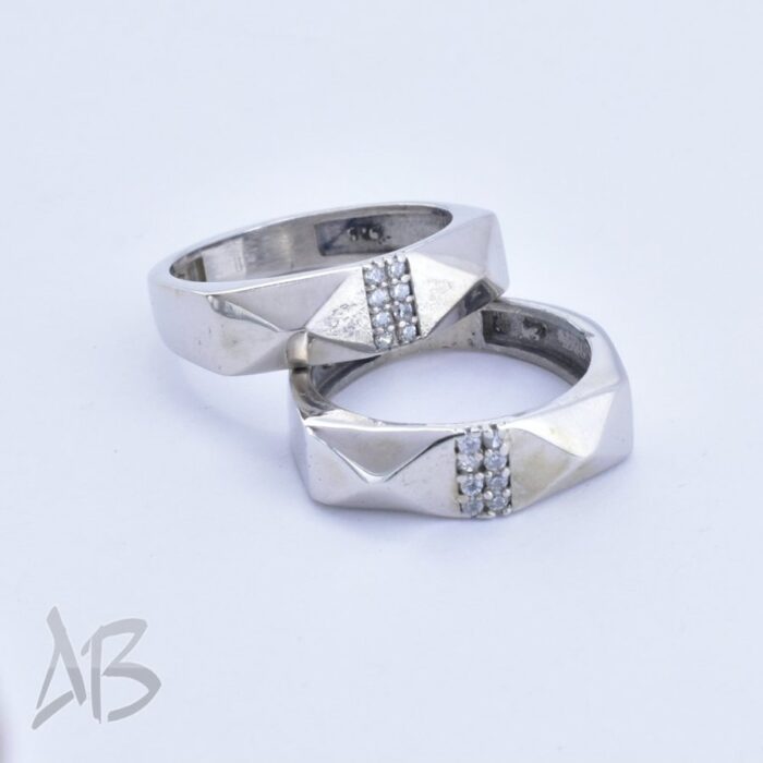 حلقه ست نقره ظرح جدید چند وجهی مناسب ازدواج، نامزدی، با آبکاری رودیوم آقابزرگ کد Set11 - Image 3