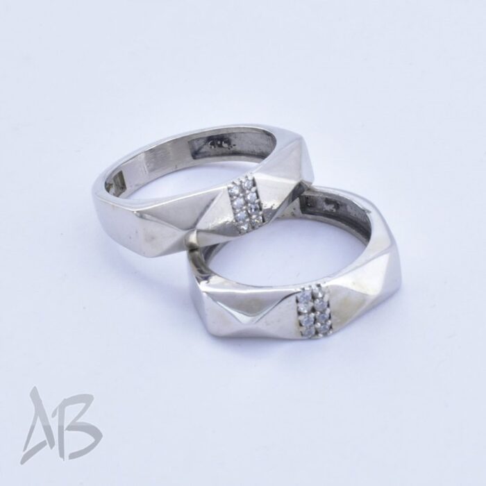 حلقه ست نقره ظرح جدید چند وجهی مناسب ازدواج، نامزدی، با آبکاری رودیوم آقابزرگ کد Set11 - Image 4