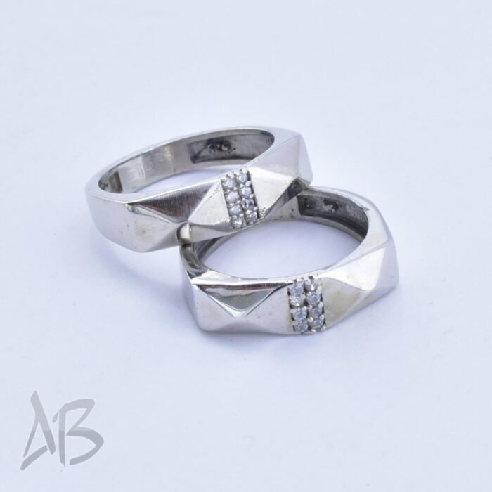 حلقه ست نقره ظرح جدید چند وجهی مناسب ازدواج، نامزدی، با آبکاری رودیوم آقابزرگ کد Set11 - Image 5