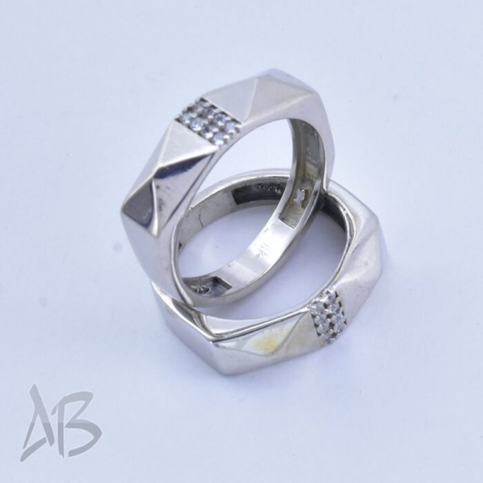 حلقه ست نقره ظرح جدید چند وجهی مناسب ازدواج، نامزدی، با آبکاری رودیوم آقابزرگ کد Set11 - Image 7