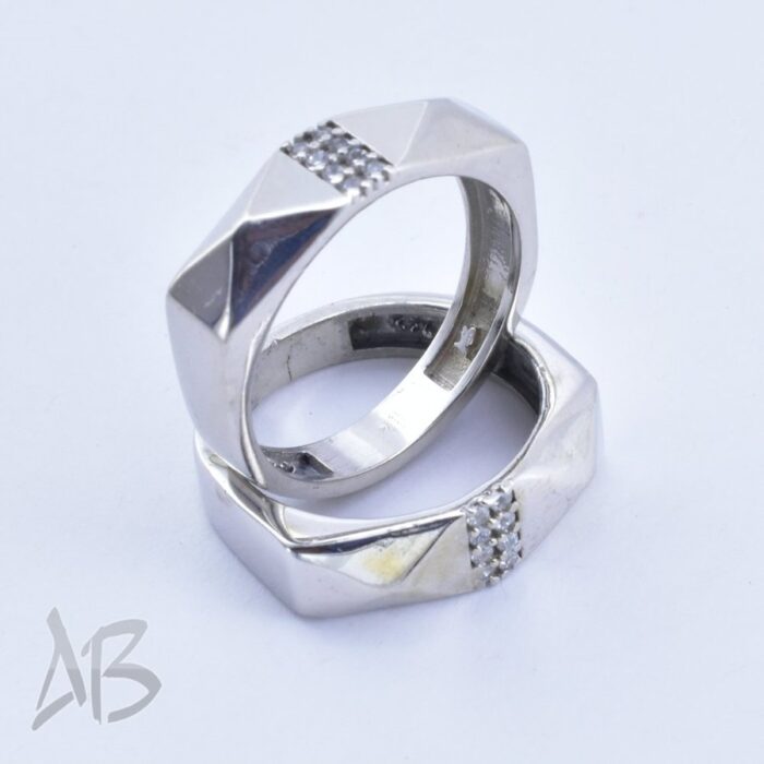 حلقه ست نقره ظرح جدید چند وجهی مناسب ازدواج، نامزدی، با آبکاری رودیوم آقابزرگ کد Set11 - Image 8