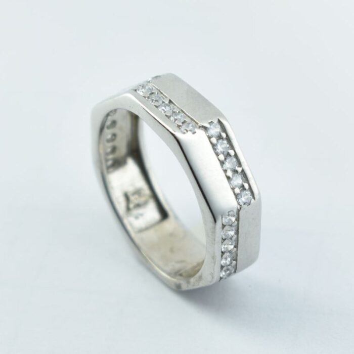 حلقه ست نقره طرح جدید و ظاهر مدرن مناسب ازدواج، نامزدی، با روکش طلا سفید آقابزرگ کد Set14 - Image 3