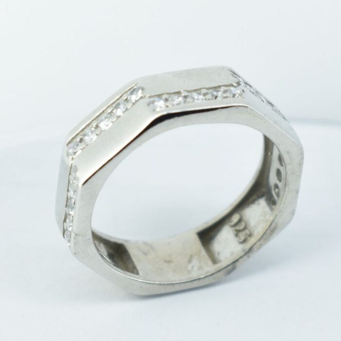 حلقه ست نقره طرح جدید و ظاهر مدرن مناسب ازدواج، نامزدی، با روکش طلا سفید آقابزرگ کد Set14 - Image 4