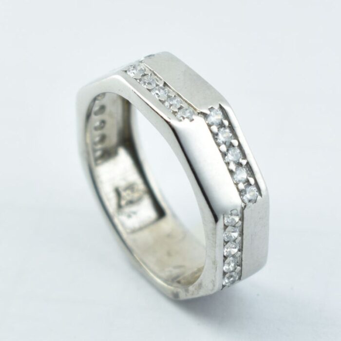 حلقه ست نقره طرح جدید و ظاهر مدرن مناسب ازدواج، نامزدی، با روکش طلا سفید آقابزرگ کد Set14 - Image 5