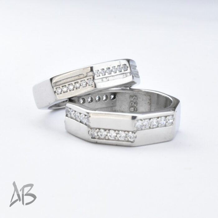 حلقه ست نقره طرح جدید و ظاهر مدرن مناسب ازدواج، نامزدی، با روکش طلا سفید آقابزرگ کد Set14 - Image 8