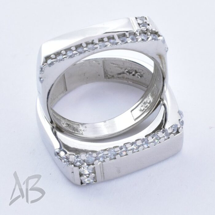 حلقه ست نقره مناسب ازدواج، نامزدی، با آبکاری طلاسفید آقابزرگ کد Set3 - Image 6