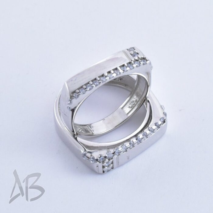 حلقه ست نقره مناسب ازدواج، نامزدی، با آبکاری طلاسفید آقابزرگ کد Set3 - Image 5