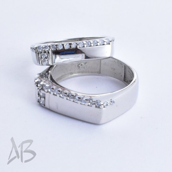 حلقه ست نقره مناسب ازدواج، نامزدی، با آبکاری طلاسفید آقابزرگ کد Set3 - Image 3