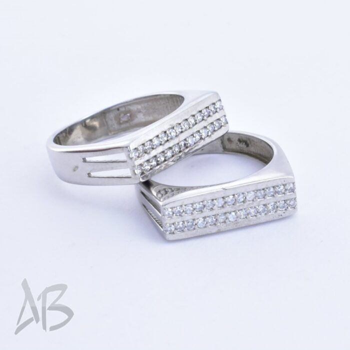 حلقه ست نقره طرح جدید مناسب ازدواج، نامزدی، با دو ردیف نگین سنتتیک آقابزرگ کد Set7 - Image 4