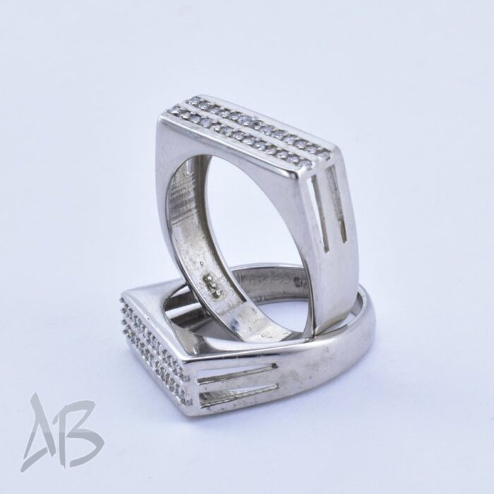 حلقه ست نقره طرح جدید مناسب ازدواج، نامزدی، با دو ردیف نگین سنتتیک آقابزرگ کد Set7 - Image 5