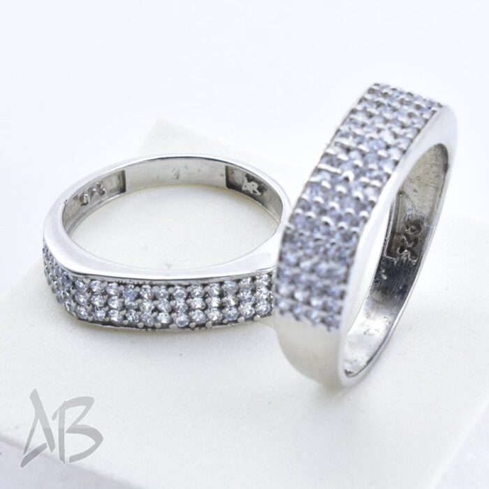 حلقه ست نقره طرح جدید پر نگین بسیار زیبا مناسب ازدواج، نامزدی، با آبکاری رودیوم آقابزرگ کد Set8 - Image 3