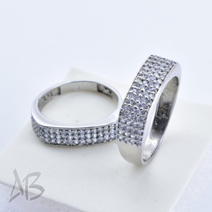 حلقه ست نقره طرح جدید پر نگین بسیار زیبا مناسب ازدواج، نامزدی، با آبکاری رودیوم آقابزرگ کد Set8 - Image 4