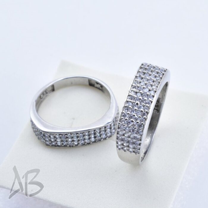 حلقه ست نقره طرح جدید پر نگین بسیار زیبا مناسب ازدواج، نامزدی، با آبکاری رودیوم آقابزرگ کد Set8 - Image 5