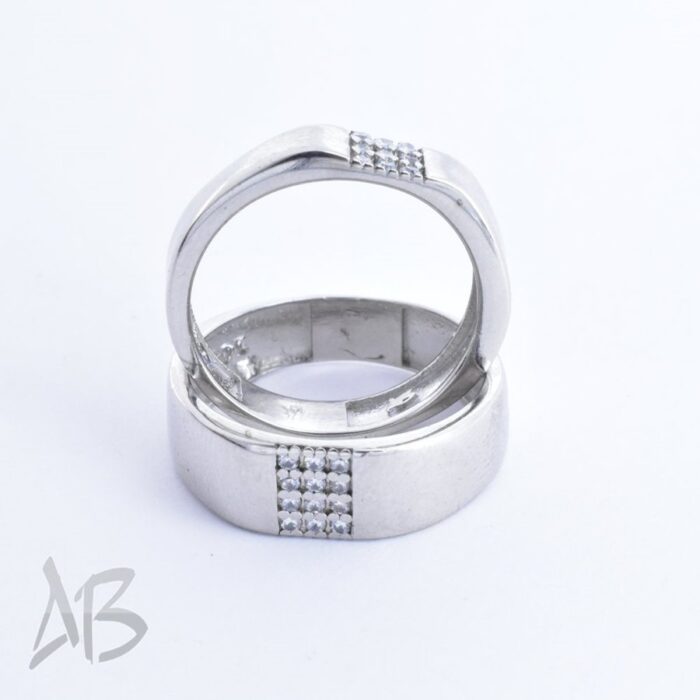 حلقه ست نقره طرح مدرن و جدید با 12 نگین سنتتیک مناسب ازدواج، نامزدی، روکش رودیوم آقابزرگ کد Set9 - Image 4