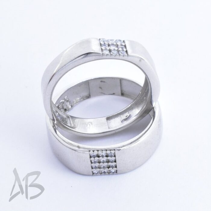 حلقه ست نقره طرح مدرن و جدید با 12 نگین سنتتیک مناسب ازدواج، نامزدی، روکش رودیوم آقابزرگ کد Set9 - Image 5