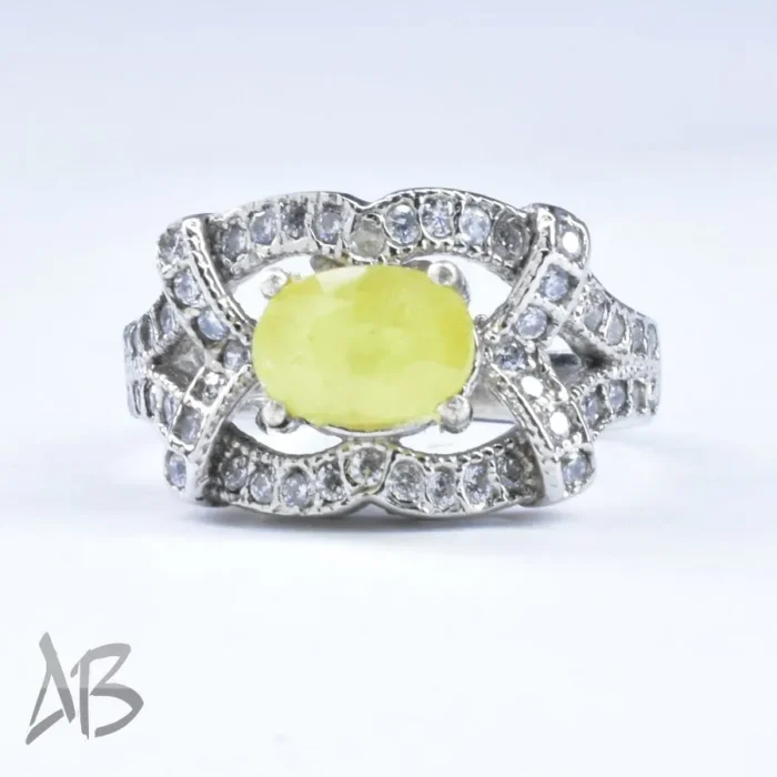 انگشتر نقره زنانه اصل نگین دار یاقوت زرد خوشرنگ آقابزرگ کد 652 - Image 4