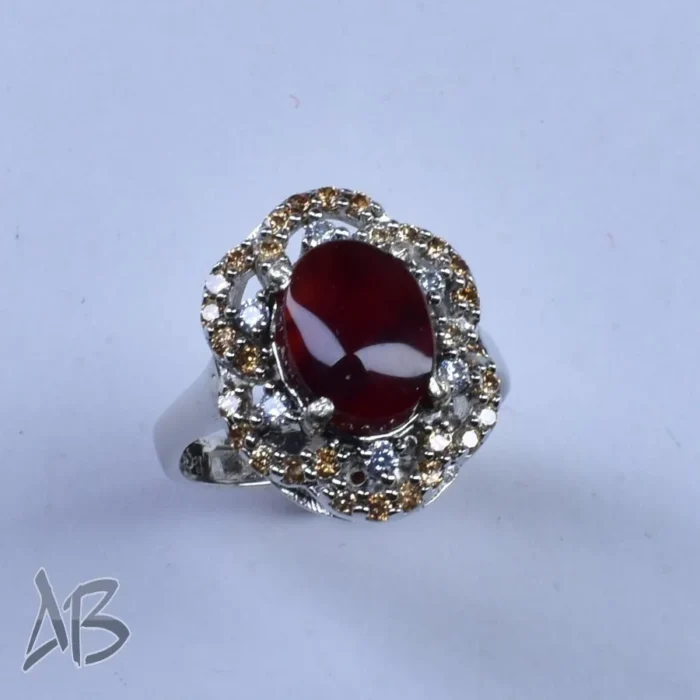 انگشتر نقره زنانه نگین عقیق یمنی اصل و تزئین سنتتیک رنگی، کد 659 - Image 3