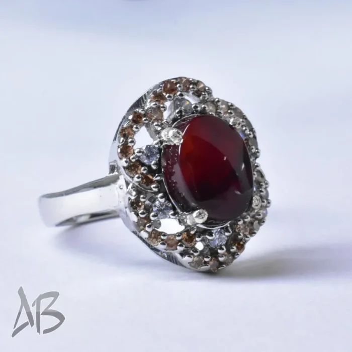 انگشتر نقره زنانه نگین عقیق یمنی اصل و تزئین سنتتیک رنگی، کد 659 - Image 4