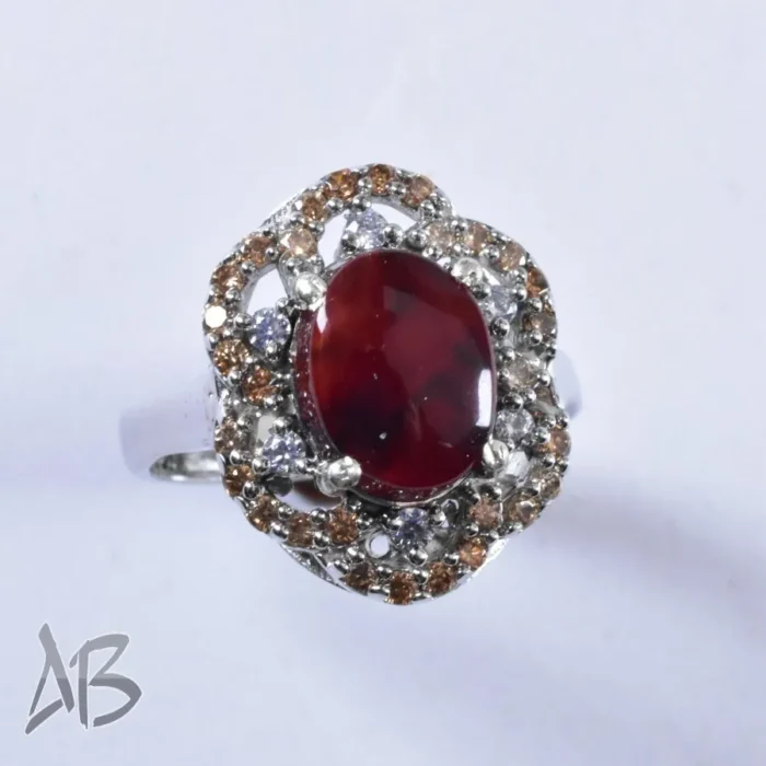 انگشتر نقره زنانه نگین عقیق یمنی اصل و تزئین سنتتیک رنگی، کد 659 - Image 7