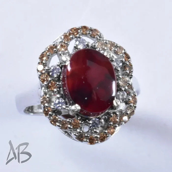 انگشتر نقره زنانه نگین عقیق یمنی اصل و تزئین سنتتیک رنگی، کد 659 - Image 8