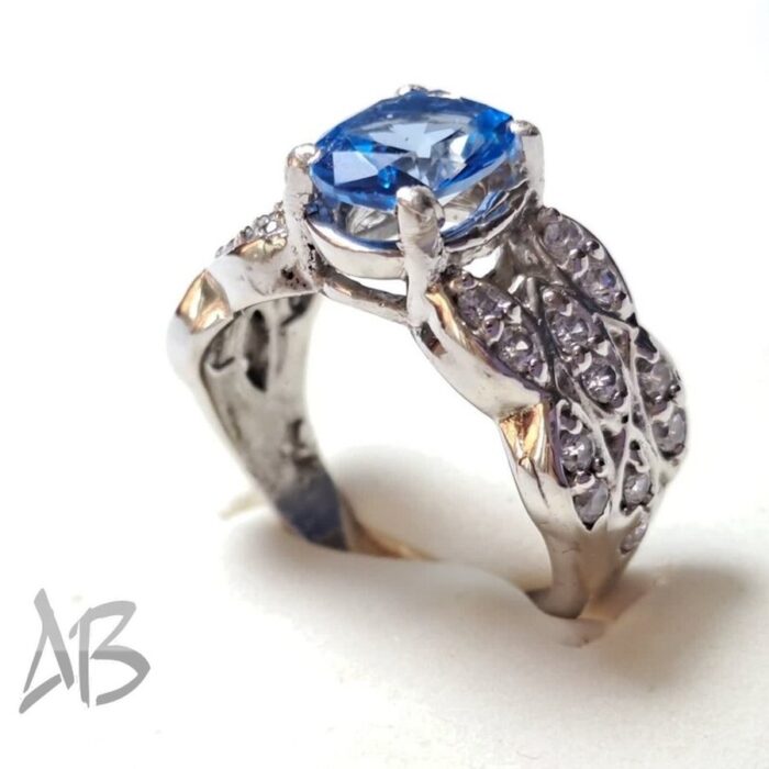 انگشتر نقره زنانه اصل نگین توپاز درخشان و ركاب پر نگين و خاص کد 668 - Image 3