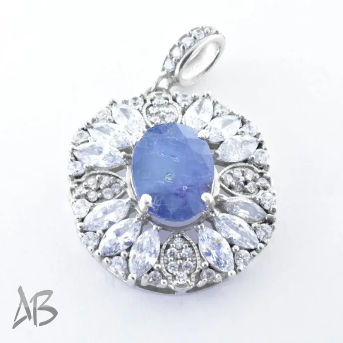 گردنبند نقره (مدالی) اصل نگین دار یاقوت کبود درشت آقابزرگ کد Med88 - Image 6