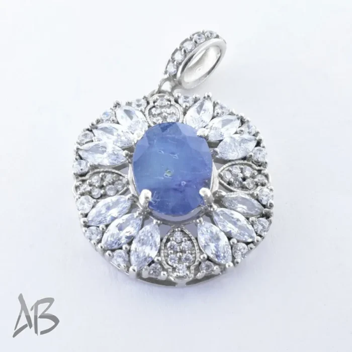 گردنبند نقره (مدالی) اصل نگین دار یاقوت کبود درشت آقابزرگ کد Med88 - Image 5