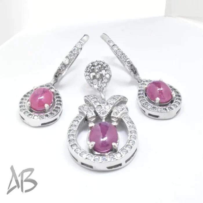 نیم ست نقره با نگین یاقوت سرخ دامله اصل و زیبا آقابزرگ کد Med90 - Image 3