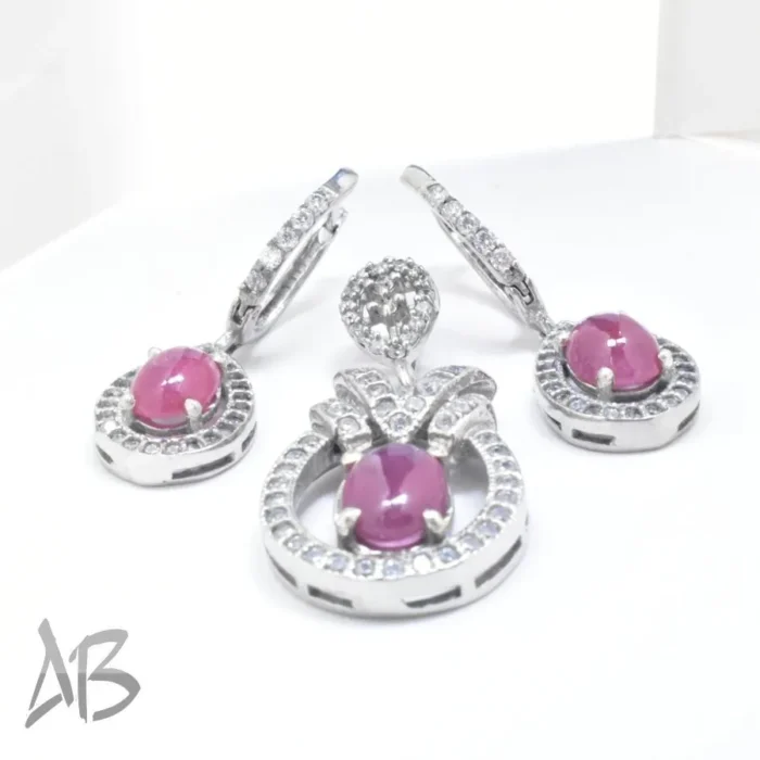 نیم ست نقره با نگین یاقوت سرخ دامله اصل و زیبا آقابزرگ کد Med90 - Image 4