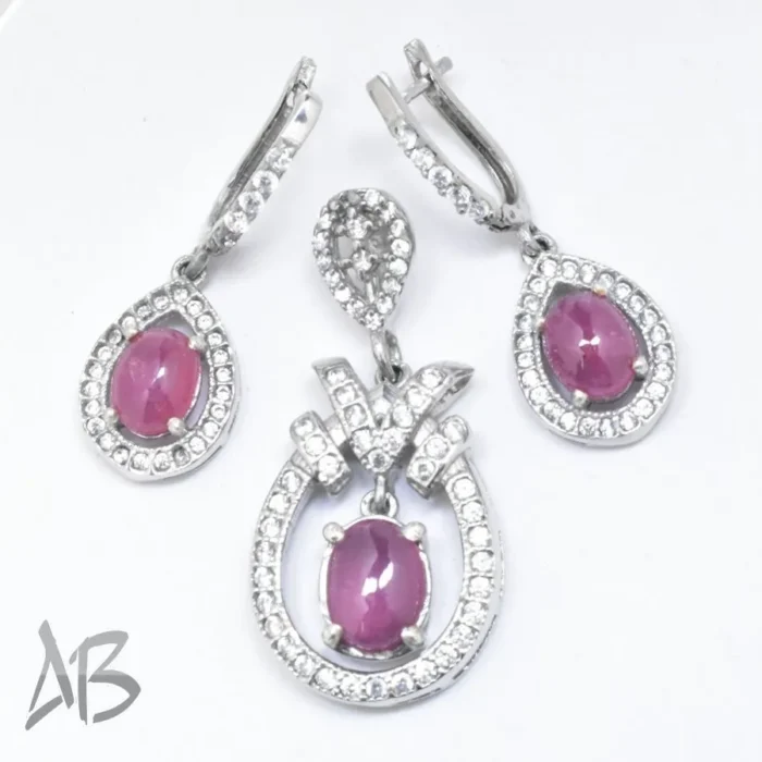 نیم ست نقره با نگین یاقوت سرخ دامله اصل و زیبا آقابزرگ کد Med90 - Image 6