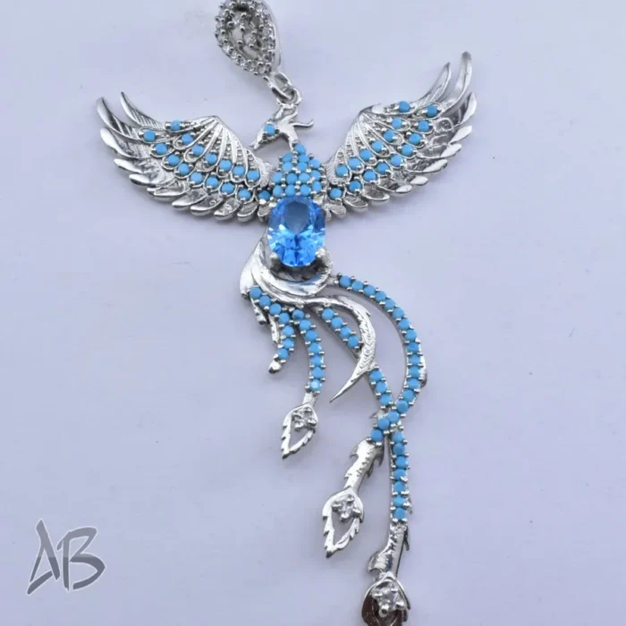 گردنبند نقره اصل (مدالی) نگین توپاز اصل برلیان کات بسیار زیبا با نگينهاي سنتتيك رنگي آقابزرگ کد Med92 - Image 3