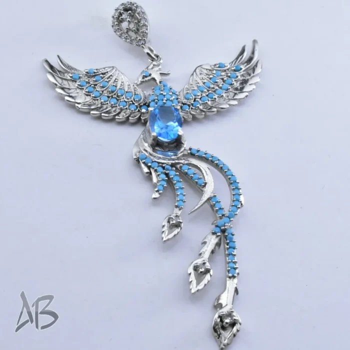 گردنبند نقره اصل (مدالی) نگین توپاز اصل برلیان کات بسیار زیبا با نگينهاي سنتتيك رنگي آقابزرگ کد Med92 - Image 4