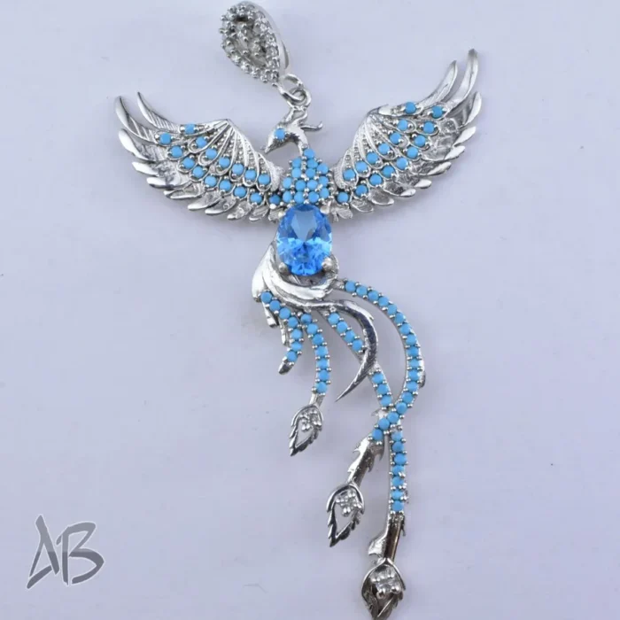 گردنبند نقره اصل (مدالی) نگین توپاز اصل برلیان کات بسیار زیبا با نگينهاي سنتتيك رنگي آقابزرگ کد Med92 - Image 6