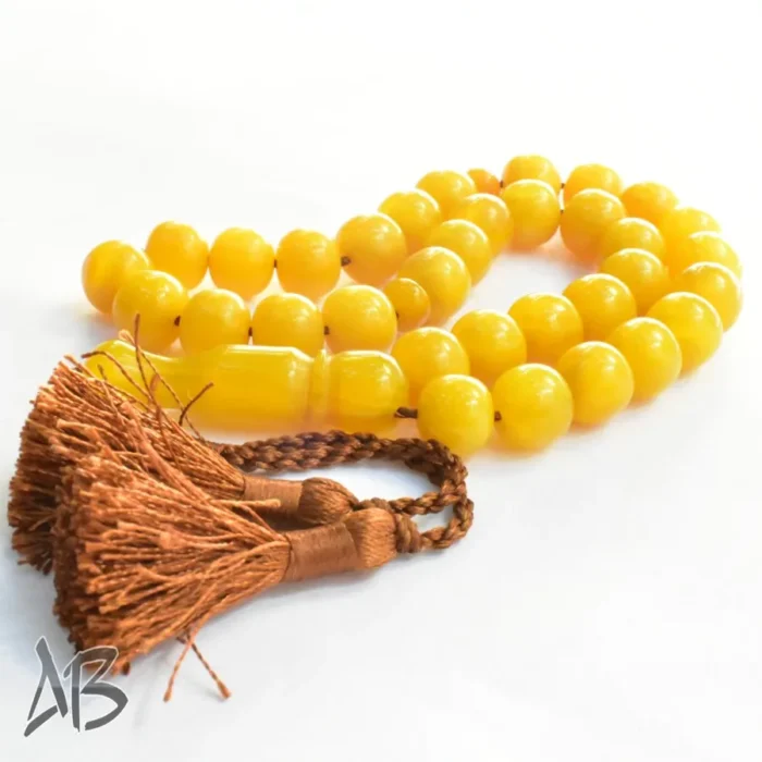 تسبیح سندلوس بودار 33 دانه اصل کد 1121 گرد زرد خوشرنگ آقابزرگ - Image 3