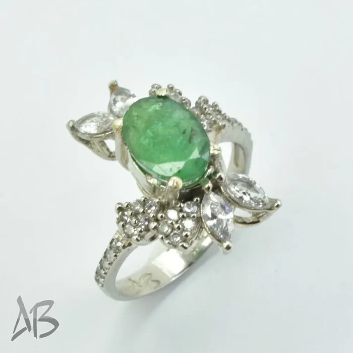 683 (2)_4_11zon انگشتر نقره زنانه نگین زمرد اصل برلیان کات، با نگینهای مارکیز کد 683 - Image 3