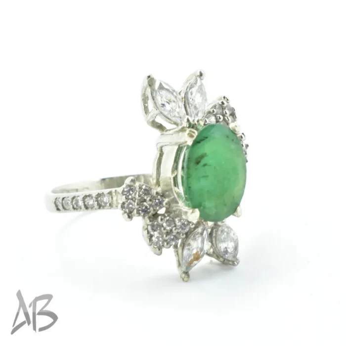 683 (4)_6_11zon انگشتر نقره زنانه نگین زمرد اصل برلیان کات، با نگینهای مارکیز کد 683 - Image 5