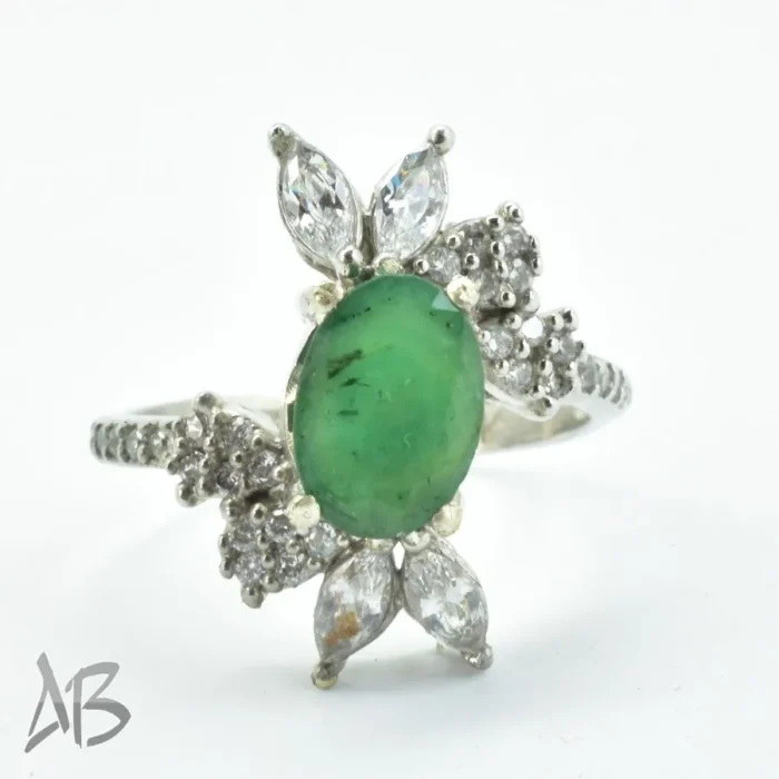 683 (5)_7_11zon انگشتر نقره زنانه نگین زمرد اصل برلیان کات، با نگینهای مارکیز کد 683 - Image 6