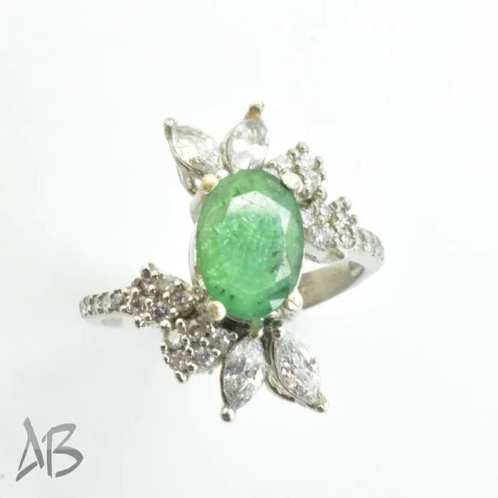 683 (6)_8_11zon انگشتر نقره زنانه نگین زمرد اصل برلیان کات، با نگینهای مارکیز کد 683 - Image 7