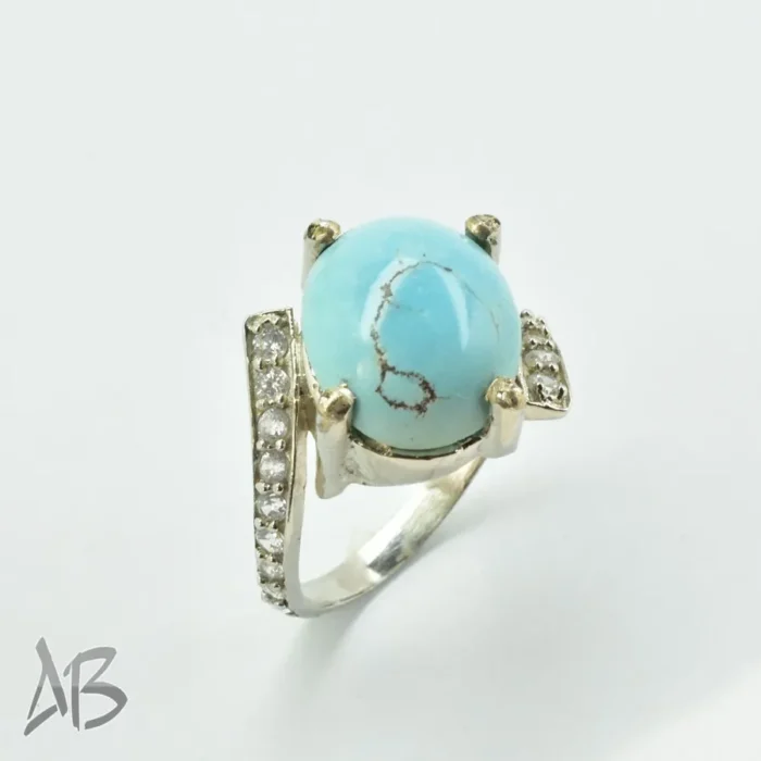 انگشتر نقره زنانه فیروزه نیشابور اصل درشت و زیبا عیار 925 آقابزرگ کد 688 - Image 3